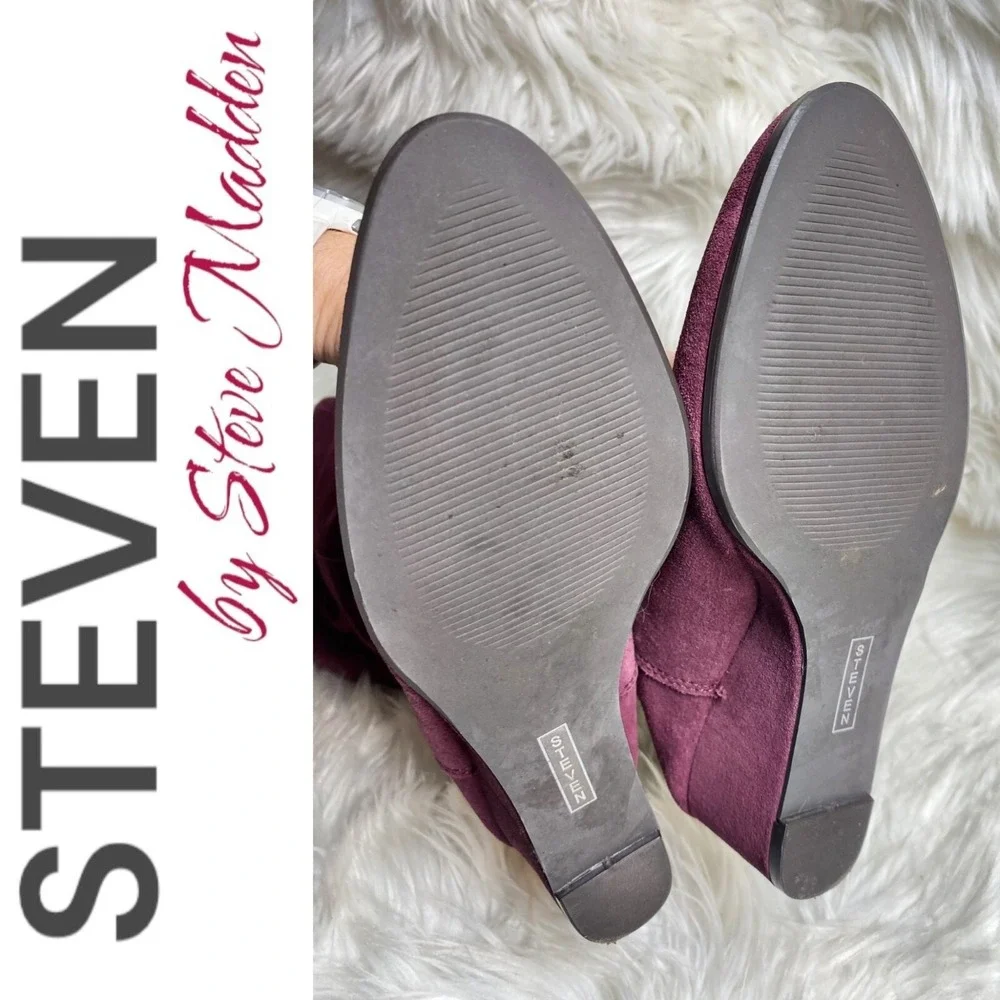 Steven‎ by Steve Madden Larken Burgundy Wine Suede Tall Wedge Boots Boho 7